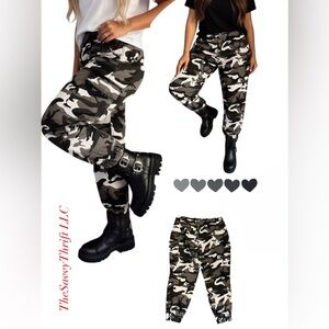 Almost Famous Camo Cargo Jogger Pants Gray Black White 2X